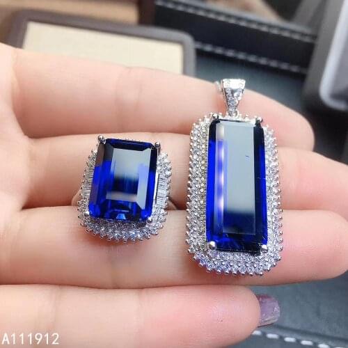 KJJEAXCMY fine jewelry natural sapphire 925 sterling silver women gemstone pendant necklace ring set support test luxury