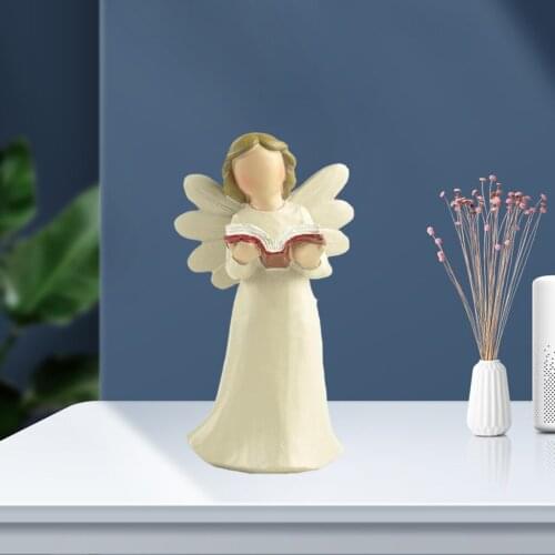 Fun Reading Girl Desk Standing Angel Sculpture Figure for Home Art Décor
