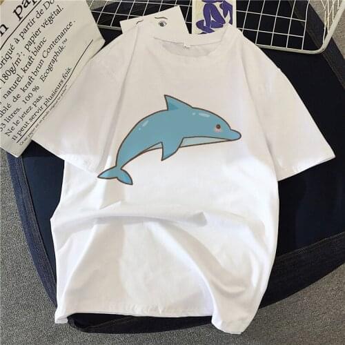 Cute Cartoon Dolphin print ladies t-shirt summer ladies short-sleeved Harajuku graphic t-shirt casual funny t-shirt