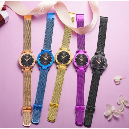 WWOOR Clearance Price Starry Sky Watch Women Luxury Diamond Rose Gold Ladies Dress Wristwatches Casual Waterproof Clock with Box