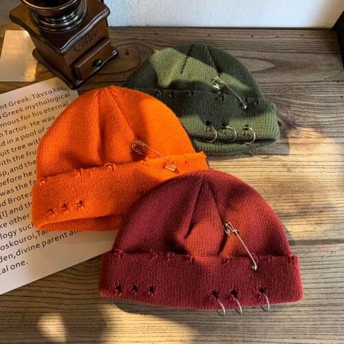 Winter Harajuku Women Skullies Knitted Korean Fashion Warm Thick Hat Autumn Hip hop Hole Beanies Unisex Basic Cap