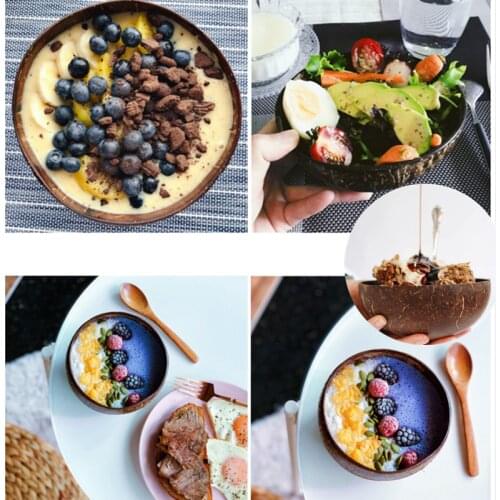 1/2PC Natural Coconut Bowl Fruit Decoration Fruit Salad Noodle Bowl Wooden Rice Bowl Craft Decoration Creative kitchen Tableware