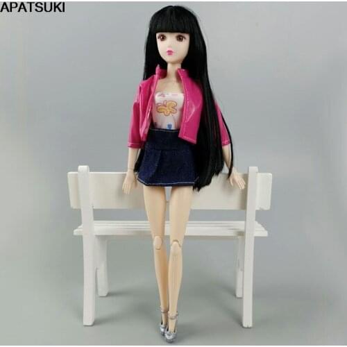 1Set Fashion Doll Clothes For Barbie Doll Outfits Colorful Top Rosy Coat Mini Denim Skirt for 1:6 BJD Doll 1/6 Dolls Accessories