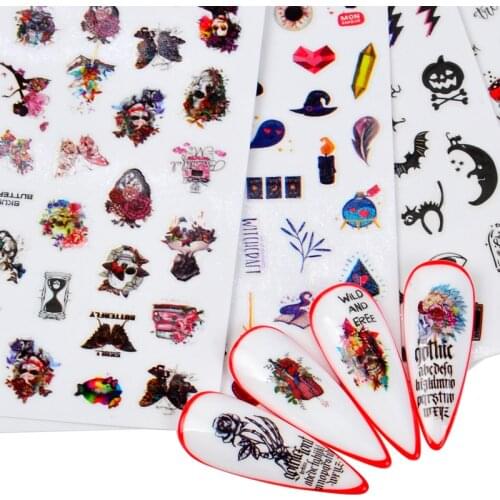 FWC 1pcs Nail Art Flowers Stickers Halloween Decals Leaf 3D Adhesive Butterfly Sliders For Nails Art Decorations Manicure