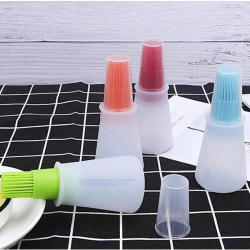 1pcs 4Colors Oil Bottle Brush Cake Butter Bread Pastry Brush Oil Bottle Brush Barbecue Gadgets Silicone with Cover Flat Bottom