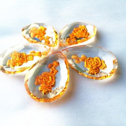 12pcs 50MM gold Crystal Rose Pendants DIY Crystal Chandelier Parts Engraved flower pattern By Handmade For Wedding Decoration