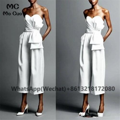 2021 White Jumpsuit Wedding Dresses Long Outfit Pleated Ruched Sweetheart African Plus Size Wedding Bridal Gowns