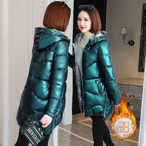 2021 Disposable Cotton Coat WomenS Bright Face Padded Jacket Womens Mid-Length Winter Loose Colorful Hooded Female Outerwear