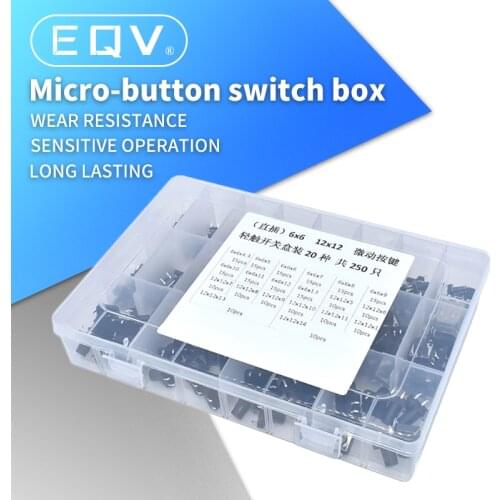 250PCS 20 types 6x6mm /12x12mm 4-foot Micro Switch key switch light touch switch button switch Self-reset DIP Switches