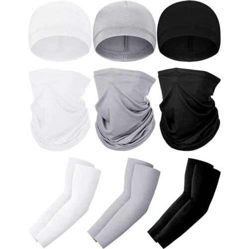 3 Set UV Protection Neck Gaiter Scarf Face Cover Ice Silk Cooling Arm Sleeves Skull Cap Helmet Liner for Women Men
