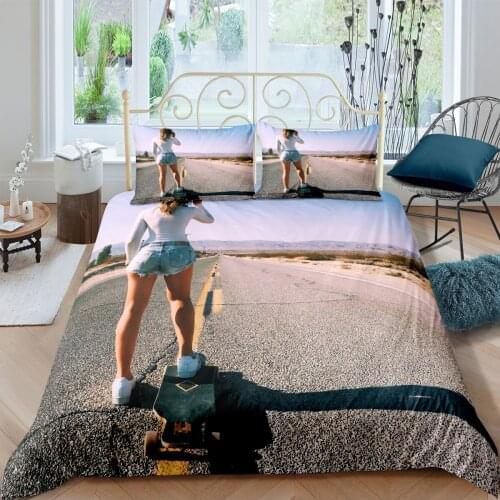 3D Design Duvet Cover Sets Bedding Sets Quilt Covers Pillow Cases King Queen Double Size Beauty and Skateboarding Bedding Sets