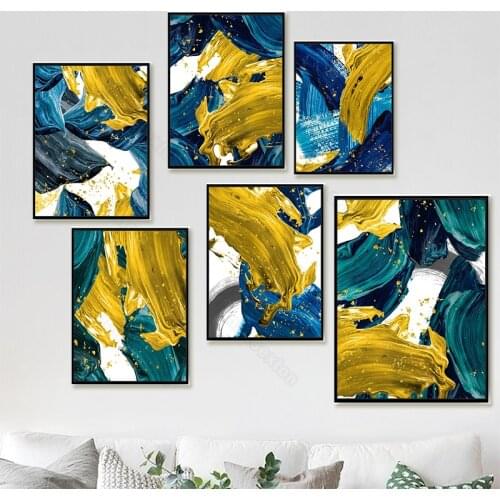 Abstract Modern Canvas Painting Poster Watercolor Abstract Pictures with Yellow Green White Colors for Home Room Wall Decoration