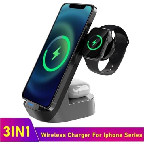15W Qi Wireless Charger for Iphone XS 11 12 Pro Max 3IN1 Carregador Fast Charging Charger for Apple Watch Airpods Pro Charger