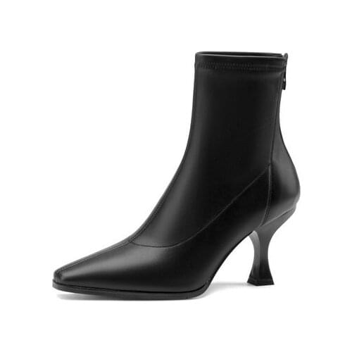Ankle Boots Women Autumn Winter Genuine Leather Boots Party Office Shoes Woman Pointed Toe Zipper Short Boots