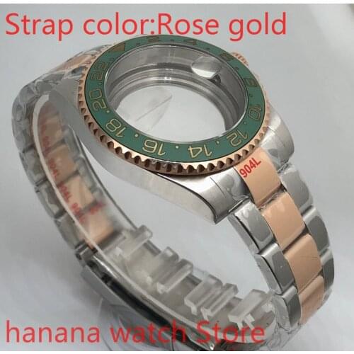 Transparent cover 904L stainless steel rose gold strap bracelet with 40mm sapphire glass ETA NH36 MH35 case,bezel yellow green