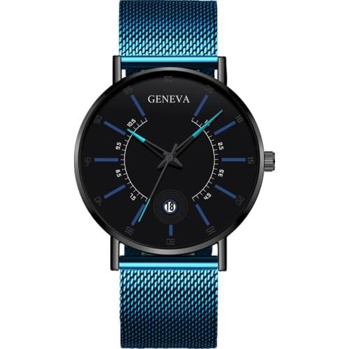 Fashion Luxury Wrist Watch for Men Ultra-thin Stainless Steel Blue Mesh Belt Bracelet Quartz Wrist Watch Male Clock Reloj Hombre