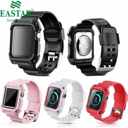 Eastar Colorful Plastic Protective Case Shockproof Watchband for Apple Watch Series 3/2/1 Sport 42mm 38 mm Strap For iwatch Band