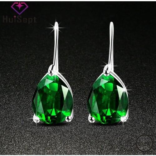 HuiSept Trendy Silver 925 Women Earring Water Drop Shape Emerald Gemstone Jewelry Accessories Earring Wedding Party Dropshipping