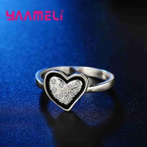 YAAMEILI Sweet Romantic Style Heart CZ Black Rings 925 Sterling Silver Wedding Engagement Jewelry Accessory Rings Wholesale