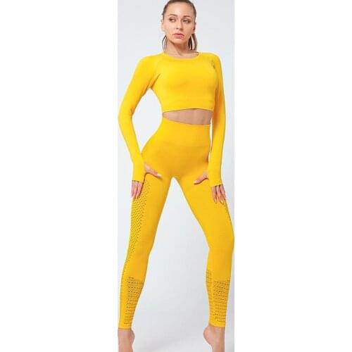 Yoga Fitness Suit Running Long Sleeve Top High Waist Yoga Pants Gym Sport Workout Running High Waist Fitness Top Leggings