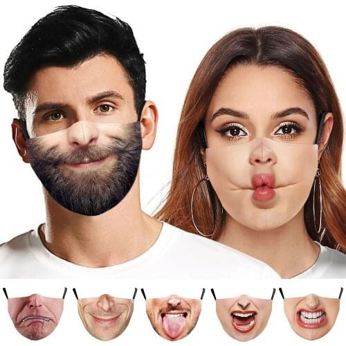3D Printing Adult Tooth Beard Expression Cosplay Mouth Masks Funny Face Bandanas Dustproof Reusable Women Men Mask Halloween