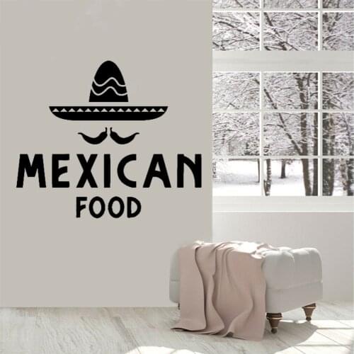 Mexican Hot Food Wall Stickers Cuisine Decor Sombrero Cactus Vinyl Wall Decal For Kitchen Nodic Resturant Room Decoration DW9934