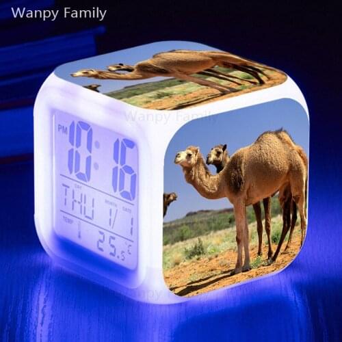 Camel alarm clocks large screen multifunctional luminous clock 7 color changing LED digital clock birthday gift for children