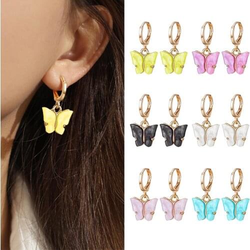 ZWC Fashion Butterfly Drop Earrings For Women Girls Animal Sweet Colorful Korean Acrylic Necklace 2020 Female Party Jewelry