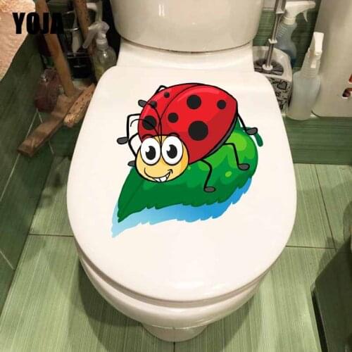 YOJA 22.6X21.6CM Cartoon Home Decor Wall Sticker Toilet Decal Funny Coccinella Septempunctata T5-1085