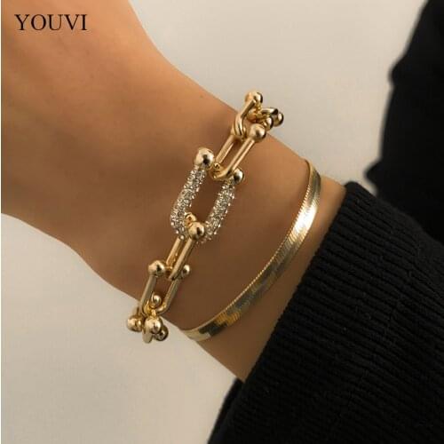YOUVI U Chains Bracelets Set for Women Goth Snake Chains Rhinestones Bracelets Jewelry 2021 Fashion Hand Chains Bangels Jewelry