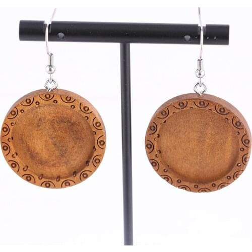 Onwear 5pairs 25mm wood cabochon earring base diy blank wooden bezel settings stainless steel ear hooks findings for jewelry