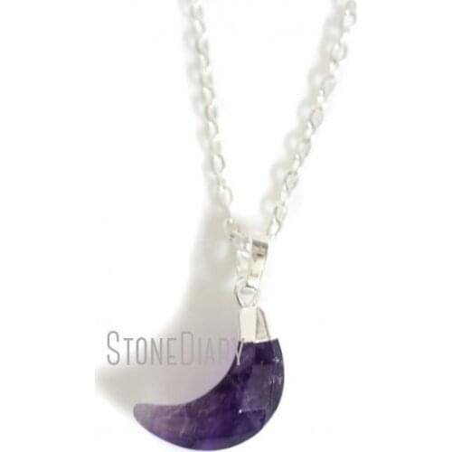 10Pcs Sliver Plated Faceted Moon Chains Necklaces Dog Teeth Amethysts Chains Necklaces For Sale 16inch-20inch NM14629