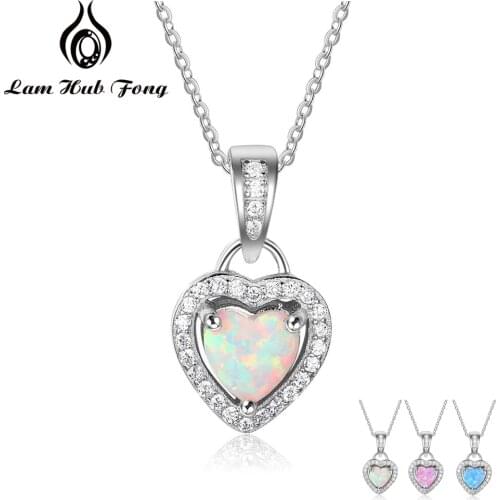 Silver Color Necklaces Heart Shape White Pink Blue Opal Necklaces & Pendants with Cubic Zirconia Fashion Jewelry Gift for Women