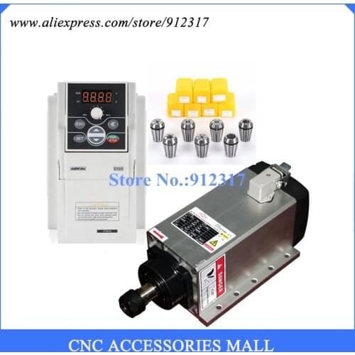Full set cnc spindle motor 3.5kw ER20 air cooled milling spindle motor & Sunfar 3.7Kw AC220V VFD Inverter + ER20 Collets