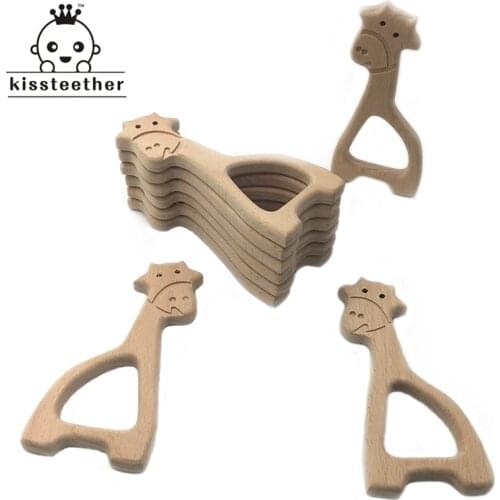 Handmade Wooden Organic Safe Baby Teether Giraffe Pendent Organic Natural Beech Wooden Animal Toy DIY Jewelry Making Accories