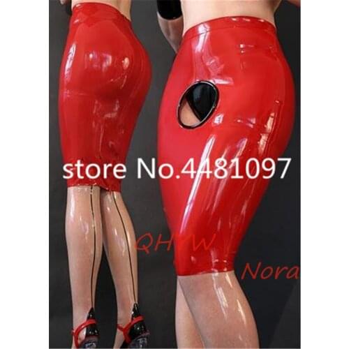 Sexy Latex Rubber Women Skirt with Front Hole Mini Dress Dance Costume Fetish Sexy Lingerie for Women(no Brifes)