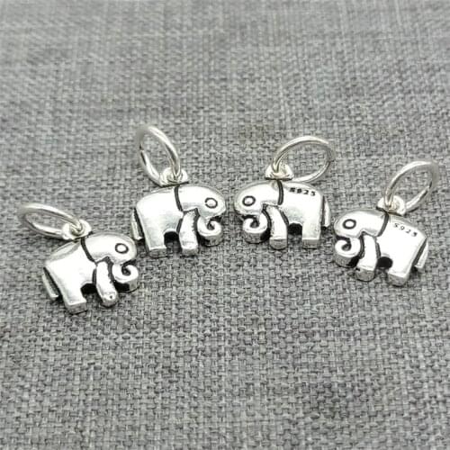 8 Pieces of 925 925 Sterling Silver Small Elephant Charms 2-Sided for Bracelet