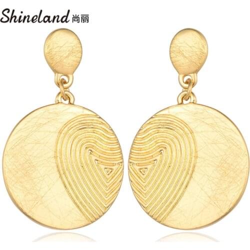 Shineland Unique Vintage Metal Drop Earrings Trendy trendy Round Statement Brincos for Women New Arrival Fashion Jewelry