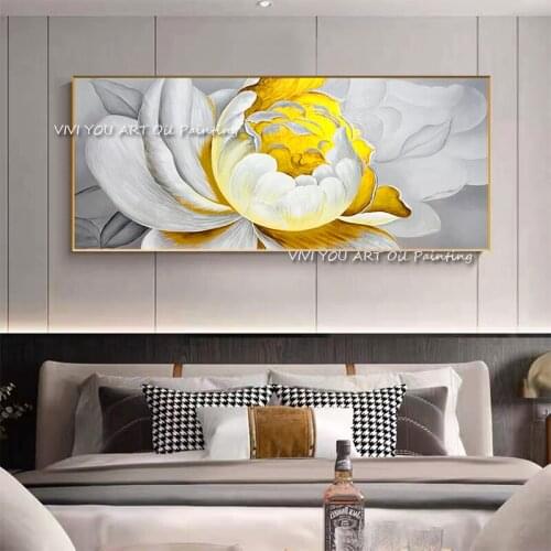 Modern Abstract Oil Painting on Canvas Wall Art Painting Gold white Flower Canvas Art Picture for Home Decoratioin