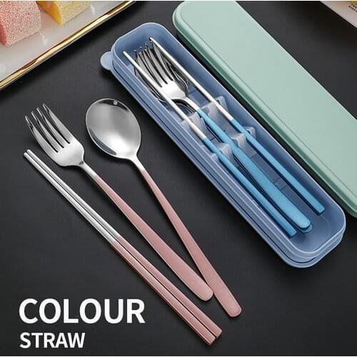 Tablewarechopsticks Spoon Fork Set Flatware Dinnerware Stainless Steel 304 3pcs Chopsticks Spoon Fork With Travel Box And Bag