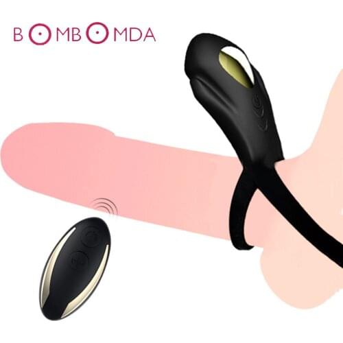 Penis Ring Vibrator Remote Control Vibrating Cock Scrotum Ring Clitoris Stimulator Time Delay Couple Sex Toys for Adult Men Male