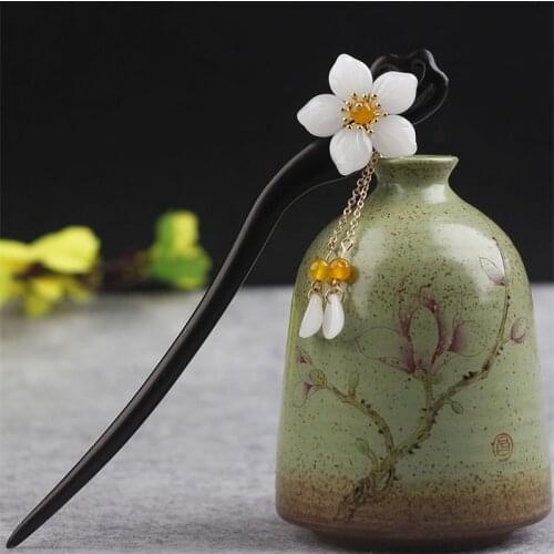 Top Handmade Vintage Wood Chinese Hair Stick Pins Headpiece For Women Flower Hairpins Hair Ornaments Head Jewelry Accessories
