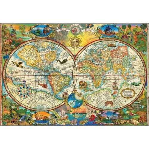 Vintage World Map - Counted Cross Stitch Kits - Crafts Color DIY Handmade Needlework for Embroidery 14 ct Aida Sets
