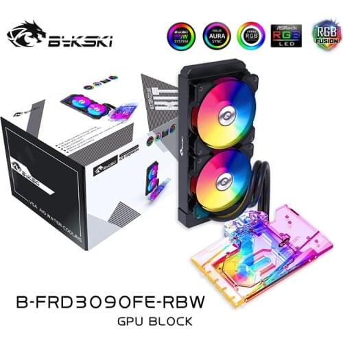 BYKSKI GPU Water Block for NVIIDIA RTX 3090 Founder Edition With 240mm Radiator 2pcs Fan A-RGB Light GPU Liquid cooling