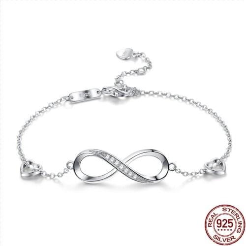 ZEMIOR 925 Sterling Silver Bracelets Womens Infinite Love Adjustable Friendship Charm Bracelet Wedding Creative Fine Jewelry