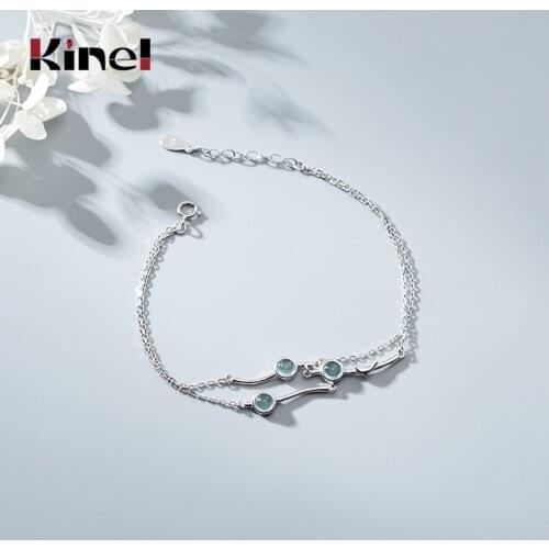 Kinel 925 Sterling Silver Double Layer Bracelet & Bangles Adjustable Moonstone Musical Note Braclets for Women Wedding Jewelry