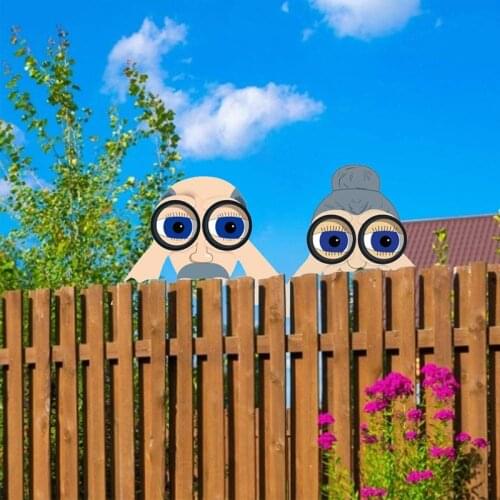 1pc Garden Fence Decor Nosy Grandpa Grandma Ornament Fun Decoration Courtyard Illustration For Fairy Garden Figurines Statues