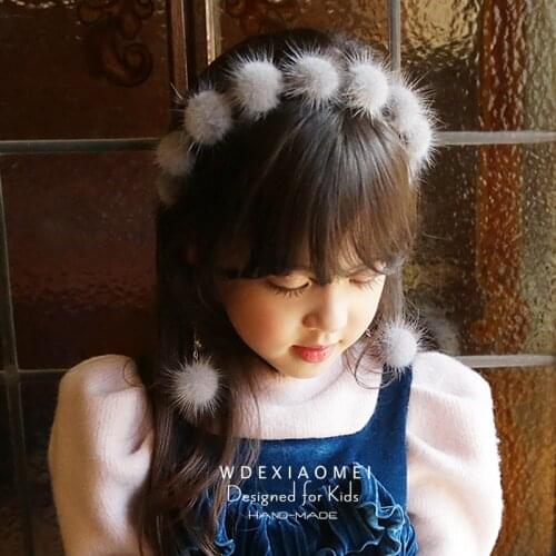 100% Real Mink Fur 11balls Hair Band Accessories Girls Woman Fake Eardrop Headband Hair Ornament HairBands Elegant Kids Headwear