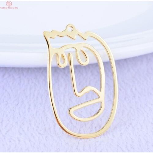 6PCS 22.5x35MM 24K Gold Color Plated Brass Face Charms Pendants High Quality DIY Jewelry Making Findings