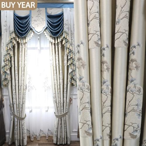 European Style Curtains for Living Dining Room Bedroom Luxury Embroidered Curtains Valance Curtains for Living Room Luxury